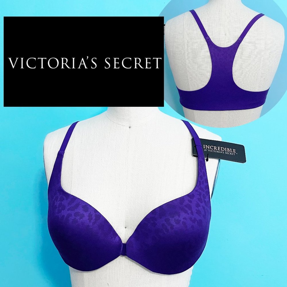 😍 NWT VICTORIA SECRET INCREDIBLE RACER BACK DEMI BRA_PURPLE CHEETAH PRINT SOFT